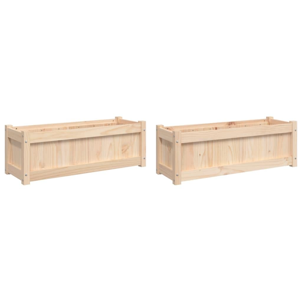 vidaXL 2 Piece Solid Pine Garden Planter Set Rustic Wooden Outdoor Planters for Patio Balcony and | Rectangular Flower Boxes with Ample Space Plant Decoration Box Wood Herb