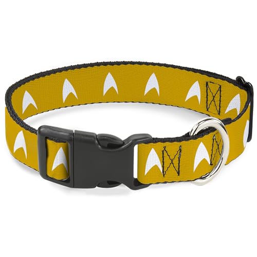 CBS Studios Inc. Pet Collar, Dog Collar Plastic Buckle, Star Trek Starfleet Insignia Golden Yellow White, 11 to 16.5 Inches 1.0 Inch Wide