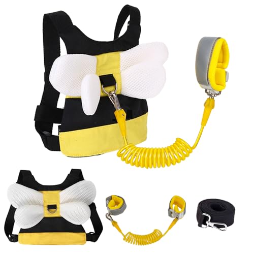 MTOMUYA Toddler Harness with Anti Lost Wrist Link - Cute Children Leashes, Yellow Bees Baby Traction Safety Rope Leash with Key Lock Design, for Boys/Girls Walking Assistant