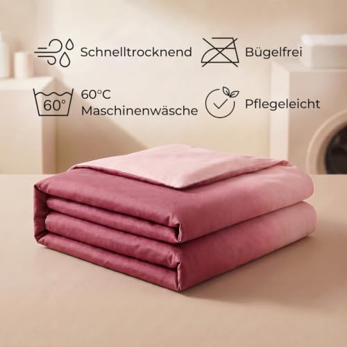 Soifox Bettwäsche 200x220 3 teilig Mikrofaser Rot-Rosa Farbverlauf – Ansicht 5