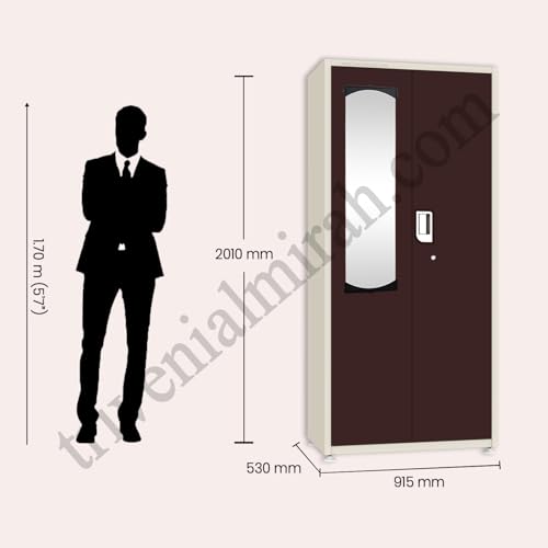 Triveni almirah GOMTI-3 DARPAN | 10-Year Guarantee on Paint & Lock | 2-Door Wardrobe with Mirror,Locker & Center Partition Shelf | 5 Hangers, 3 Shelves, Key Bag & Border Box | Powder Coated Finish - Image 3