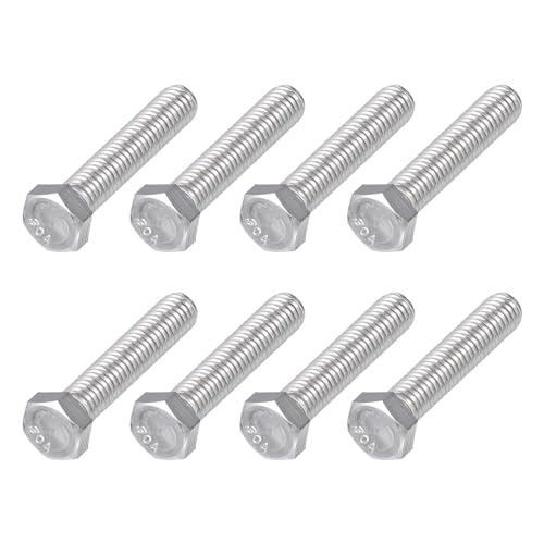 METALLIXITY Hex Head Bolts (3/8-16 x 1-3/4") 8Pcs, 304 Stainless Steel 18-8, Fully Threaded, External Hex Drive, Plain Finish, Hex Head Screw Bolt, Silver