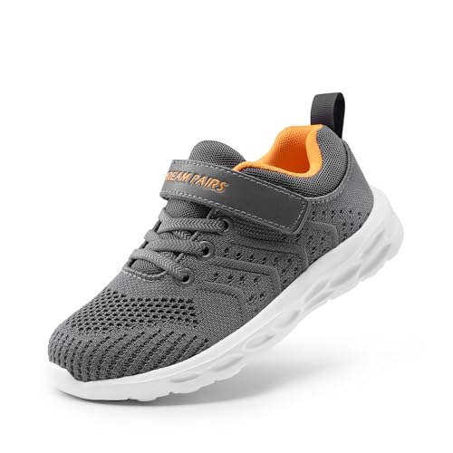 DREAM PAIRS Boys Girls Shoes Kids Tennis Footwear EZ-Ons GoGetters Running Athletic School Sneakers for Little/Big Kid 10 Toddler Grey/Orange