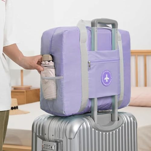 Image of CAVALO Be Unique Travel Bags for Luggage Spacious with Pockets Foldable Weekender Zipper Duffle Bag, Stylish Handbag Carry on Trolley Bag Waterproof Nylon Purple 44 x 18 x 35 cm