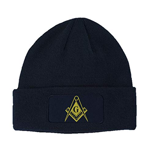 Speedy Pros Patch Beanie Mason Gold Embroidery Construction Mason Embroidery Winter Hats Acrylic Skull Cap Hats for Men & Women 1 Size Navy Design Only