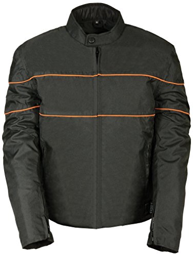 NexGen SH2285 Men's Black with Orange Stripes Scooter Style Textile Jacket - X-Large