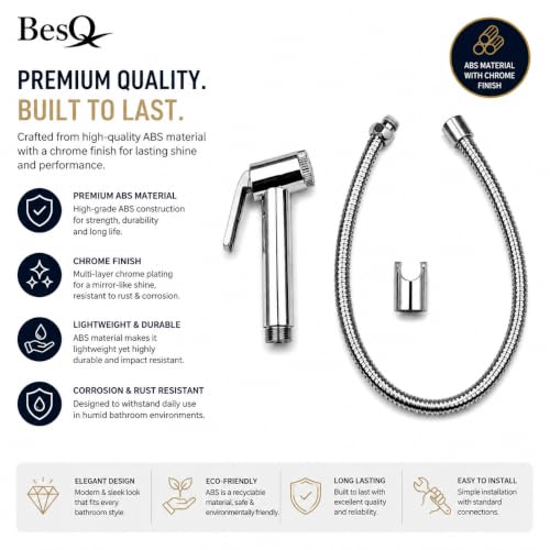 Image of Luxury Chrome Finish ABS Handheld Bidet | Sprayer with Ergonomic Trigger Handle, High Pressure Water Spray Nozzle | Usefull for Personal Hygiene, Bathroom, Toilet Cleaning