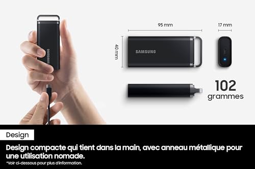 Samsung SSD Externe T5 EVO Portable, 8 To, Vitesses de lecture/écriture Jusqu'à 460 Mo/s, USB 3.2 Gen1, Compatible MacOs, PC, appareils Android, consoles de jeux, Noir, MU-PH8T0S/EU