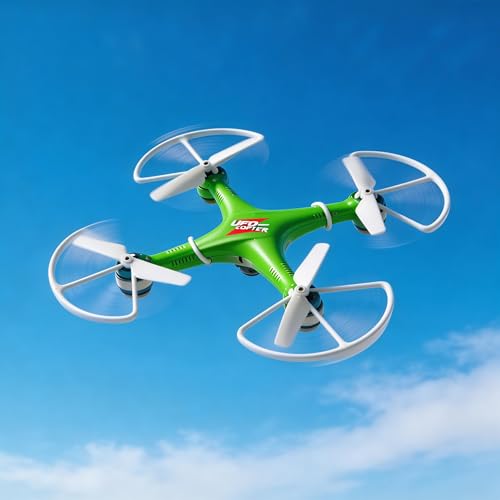 Image of UFO Copter RC Drone for Kids & Beginners | 6-Axis Quadcopter with Propeller Guards | Stable Flight, Lightweight Design | Indoor & Outdoor Toy Drone (Green & White)