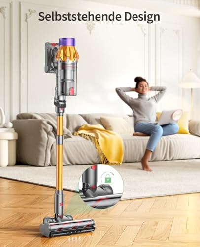 SunSare Akku Staubsauger 600W/50000Pa/65Min, Staubsauger Kabellos mit Smart Display und Ladestation, Leichter Antiverwicklung Akkusauger, Super Leise akkustaubsauger für Hartböden Teppiche Tierhaare - 5