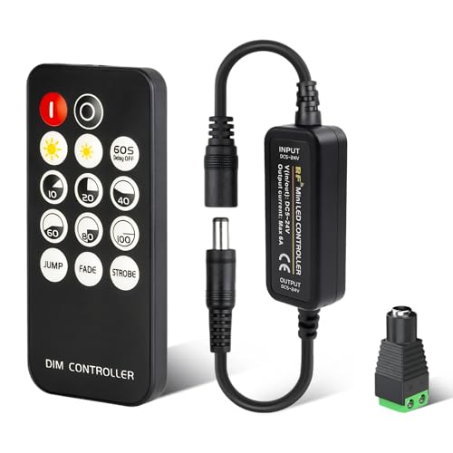 DoRight Remote LED Controller for Single Color LED Strip Light, DC5-24V LED Remote Control 12V Dimmer Switch with Dynamic Effect Mode for SMD COB LED Strip Lights