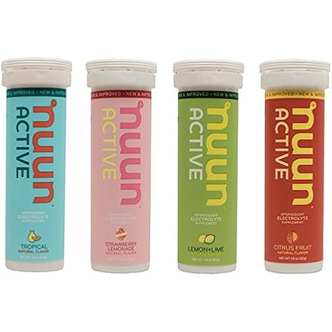 Nuun Active Hydration - Tropical Fruit / Strawberry Lemonade / Lemon Lime / Citrus Fruit - Pack of 4 Tubes Cover