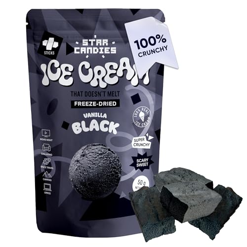 Star Candies Freeze Dried Black Vanilla Ice Cream - No Melting Freeze Dried Sweets - Crunchy Camping Food - Astronaut Ice Cream for Kids and Adults | Space and Astronaut Food, Gift (50 g, 1 pack)