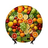 PHAYAH Dekorativer Teller aus Knochenporzellan, mit buntem Gemüsemuster, 17,8 cm, dekorative Teller mit Präsentationsständer, runde Speiseteller für Zuhause und Büro