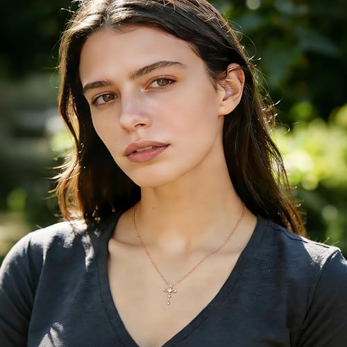 Image of URTHEONE Moissanite Cross Necklace for Women, 925 Sterling Silver 14KGold Plated Necklaces with Sparkling Moissanite Pendant, Faith Women's Jewelry, Trendy Gift for Women Mom Friend