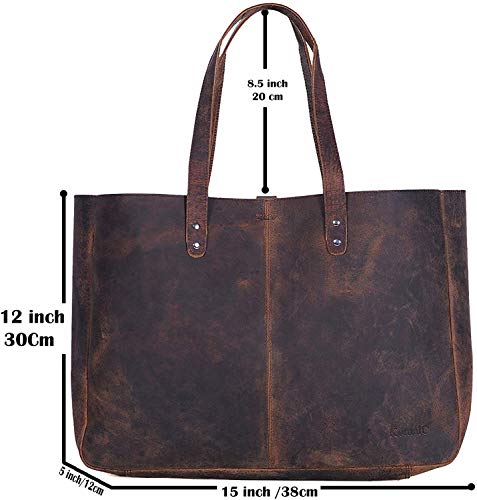 Komalc Leather Shoulder Bag Tote For Women Purse Satchel Travel Bag Shopping Carry Messenger Multipurpose Handbag (15 Inch, Buffalo Distressed Tan) #TOP1