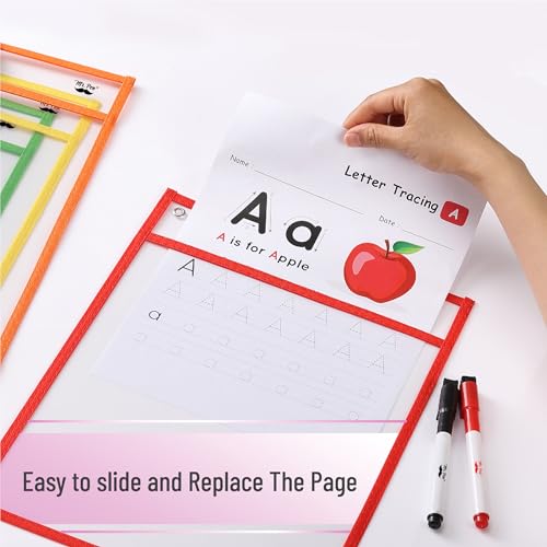 image for Mr. Pen- Dry Erase Pocket Sleeves, 10 x 14 Inch, 6 Pack, Colorful, Pla
