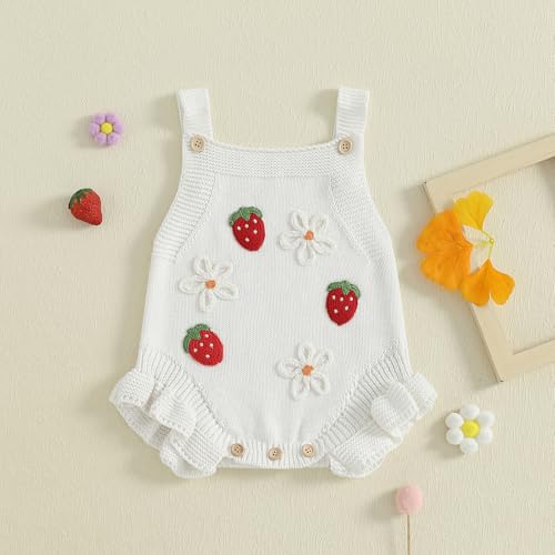 Baby Girl Fall Outfits Newborn Sleeveless Knit Sweater Romper Floral/Bee Onesie Cute Winter One Piece Knitted Outfit4
