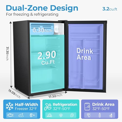 Image of COWSAR 3.2 Cu.Ft Mini Fridge with Freezer, Freestanding Compact Refrigerator with Reversible Door & 7-Speed Thermostat, Small Fridge for Office, Apartment, Gameroom (BLACK)