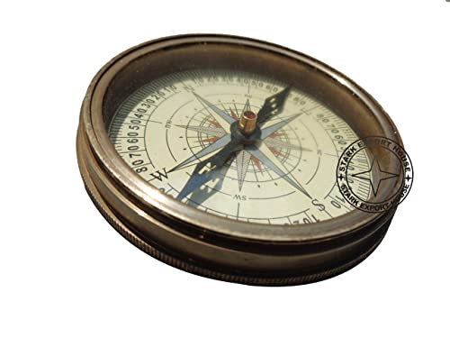 Brújula de latón de 2 pulgadas con reloj de sol, artículo perfecto para regalo con cuero miniatura 3