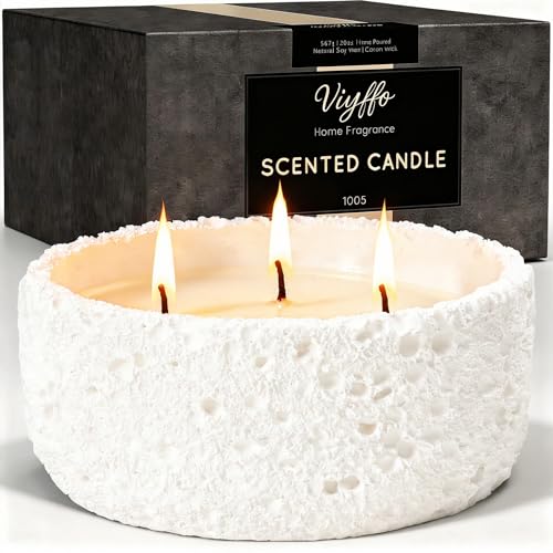 Viyffo 3 Wick 20oz Large White Scented Candle – Vanilla Dreamscape, Non Toxic Soy Candle in Matte Ceramic Jar, Perfect for Luxury Home Fragrance, Elegant Spring Décor & Premium Gift