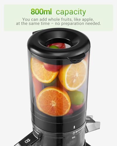 TUUMIIST Cold Press Juicer, 120MM Auto Feed Chute Juicer machines, Pre-cut Juicers for Whole Fruit and Vegetable, Slow Masticating Juicer with High Yield, 800ML Hopper with 2 Cups,Dark Black - Image 4