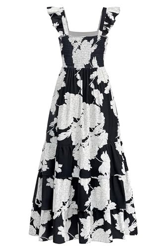 dowerme Women Summer Ruffle Straps Smocked A-Line Boho Floral Maxi Dress - image 7