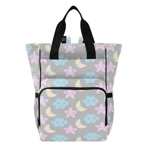 Image of Emelivor Gray Star Moon Diaper Bag Backpack Insulated Pockets Organizer Bag Diaper Backpack for Boy Girl Travel Shopping Mom Dad