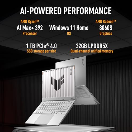 Image of ASUS TUF A14 (2026),AMD Ryzen AI MAX+ 392,AMD Radeon 8060S iGPU,32GB RAM,1TB SSD,QHD+,14 inch(35.5 cm),Windows 11,M365 Basic(1Y)* Office 2024,Moonlight White,1.48 Kg, FA401EA-RG019WS,Creator /Gaming Laptop