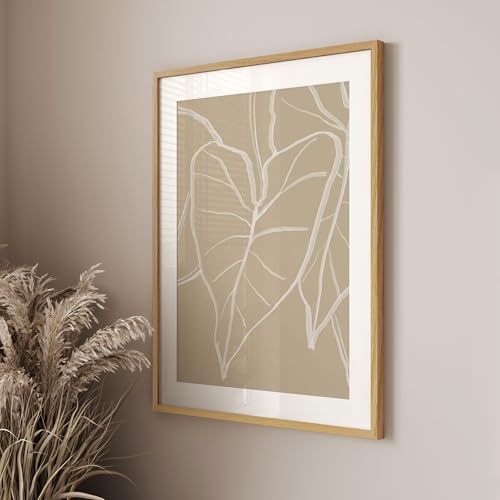 Image of FLYJOE 22x28 Oak Wood Picture Frame with Mat for 18x24, 22 by 28 USA-Sourced Natural Solid Wooden Poster Frame for Wall Display, Tempered Real Glass, Hanging Hardware Included, 1 Pack, Natural