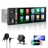 Single Din Radio Car Stereo with Apple CarPlay & Android Auto, 6.28 Inch HD Touch CarPlay Screen, Backup Cam,Bluetooth, MP5,USB Type-C, SWC, EQ, FM Radio (with External Mic)