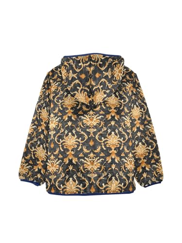 Vintage Gold Floral Girls Fleece Jacket Girls Fall Jacket Boys Coats Zip Up Hoodie Children Sherpa Warm Outerwear 2-10T2