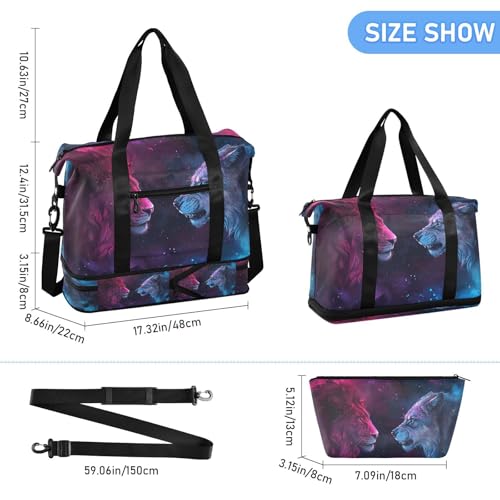 ALAZA Two Lion Galaxy Space Animal Travel Duffel Bag for Women Men Sports Gym Bag with Shoe Compartment Tote Weekender Overnight Bag with Wet Pocket for Travel, Gym,Yoga,Swimming3