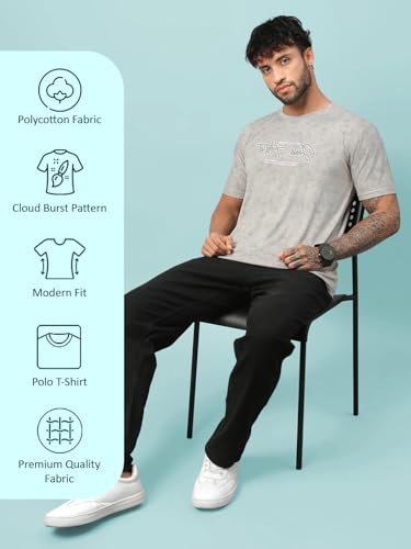 Image of Lux Nitro Men's Cloud Burst Printed Half Sleeve T-Shirt | Cotton Blend Round Neck Tee | Regular Fit Casual Wear