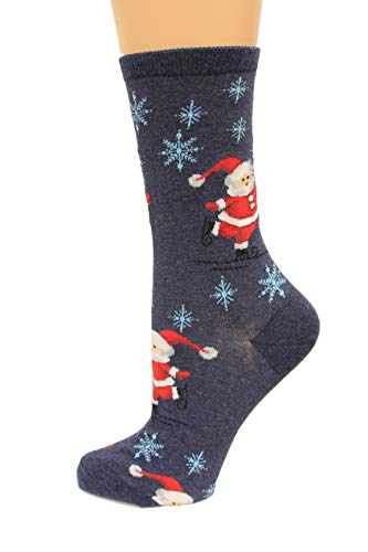 HotSox Womens Skating Santas Socks, Denim Heather, 1 Pair, Womens Shoe 4-10