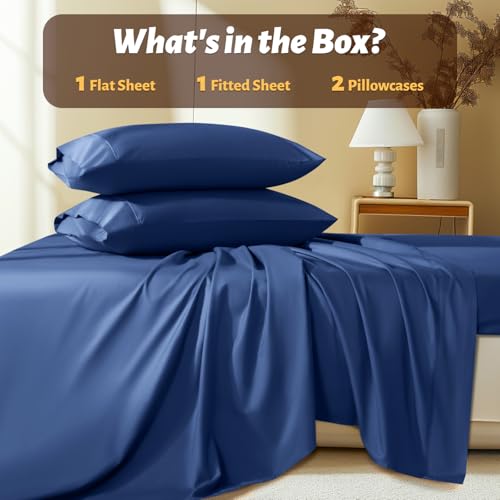 Shilucheng 100% Egyptian Cotton Queen Size Sheets Set - 1000 Thread Count,Luxury Cotton Bed Sheets,Breathable & Cooling Bedding and Pillow Cases, 16 Inch Deep Pocket - 4 Piece (Navy Blue, Queen)
