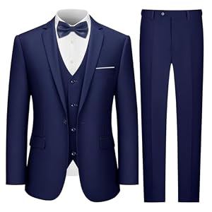 LUPURTY Men’s One Button 3-Piece Suits Slim Fit Tuxedo Set with Blazer Jacket Vest & Pants for Wedding Prom Business