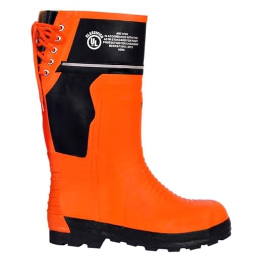 Viking Class 2 Ultra Flexible Chainsaw Boots - Protective Grade 1 Steel Toe Safety Shoes For Men with Slip-Resistant Soles, Black/Orange - 11 M US