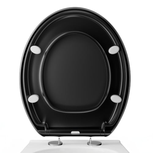 Soft Close Toilet Seat with Quick Release for Easy Clean Standard O Shape Simple Top Fixing Universal Fit Black
