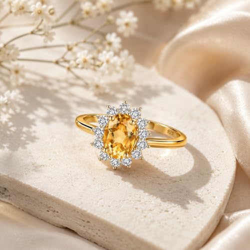Image of Princess Diana Inspired Halo Birthstone Ring for Women Girls | Pure 925 Sterling Silver with AAA+ Natural Gemstone | 18K Gold-Plated | Best Gift for Birthday, Anniversary, or Valentine�s Day