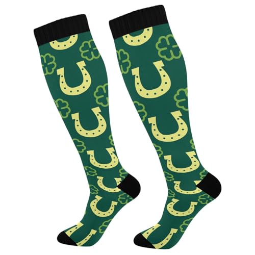 Dussdil Good Luck Patrick Day Horseshoe Clover Compression Socks for Women Men Christmas Circulation Long Knee Socks for Winter Warm Stockings Socks