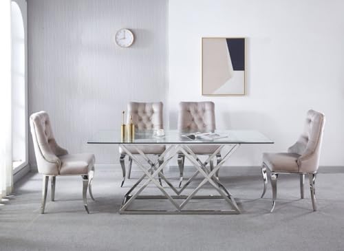 DecoInParis Table à Manger rectangulaire en Verre et Pieds argentés Janice