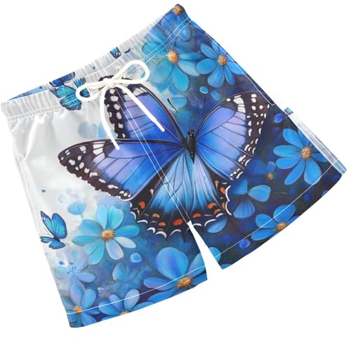 Pigsaly Boys Swim Trunks Flower Blue Butterflys Boys Board Shorts Swimsuit Swimwear Summer Bathing Suit XS