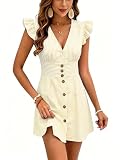 vestido rayado largo Diseño: el vestido playa tiene un escote en V profundo, una minifalda a rayas, puños con volantes para decorar los brazos y está adornado con botones