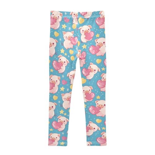 Wusikd Cute Pink Piglets Girls' Leggings Toddler Doodles Heart-Shaped Kids Yoga Pants Dance Active Tights 4T2