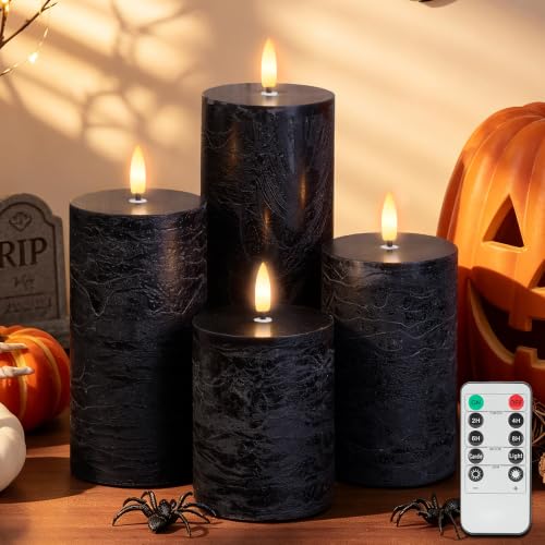 Image of Black Flickering Flameless Candles, Real Wax Halloween Pillar Candles