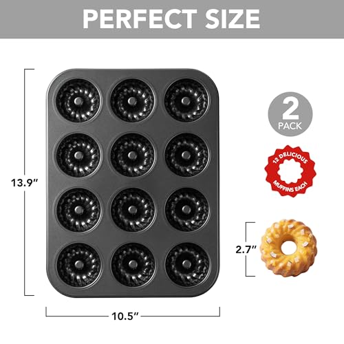 Tiawudi Mini Fluted Tube Cake Pan, 12 Cavity Baking Pan, Non-stick Baking Mold for Cupcakes, Donuts, Cornbread, Brownies, Jellies, Set of 2 by Tiawudi - Image 2