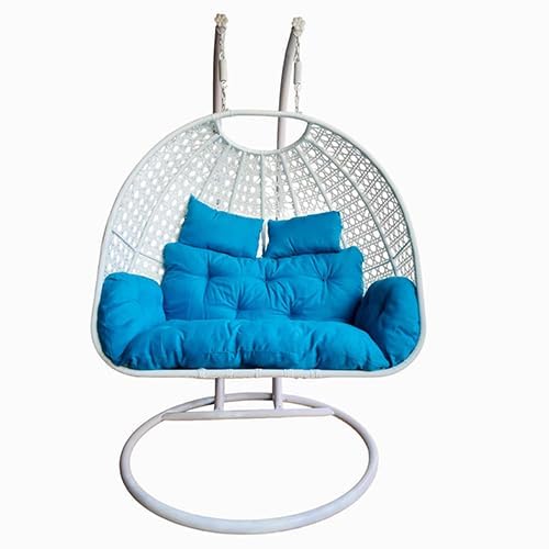 Image of Double Seater Hammock Swing Chair with Stand & Cushion | Heavy Duty Powder Coated Steel Frame | Outdoor Indoor Hanging Swing for Patio Balcony Garden Terrace Living Room (White-Sky.Blue)