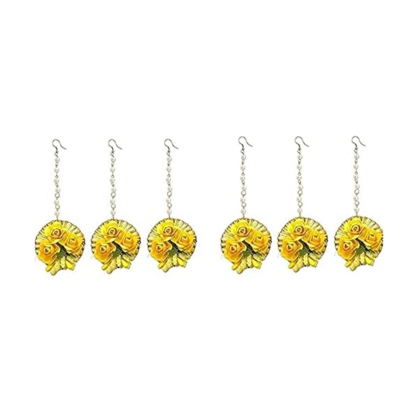 laxmi Ethnic Flower Maang Tikka Jewellery Set for Wedding | Baby Shower | Haldi | Mehandi | Party in Yellow and Golden Colour for Girls and Women(Combo of 18) - Image 3