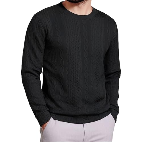 Men's Casual Base Knit Sweater Trendy Cable Knitwear Sweaters Crewneck Casual Sweater Structured Pullover